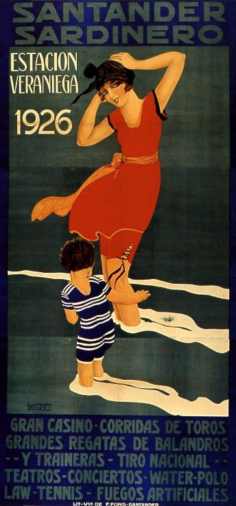 1926 SPAIN SANTANDER GIRL BOY EUROPE BEACH CASINO VINTAGE POSTER REPRO 