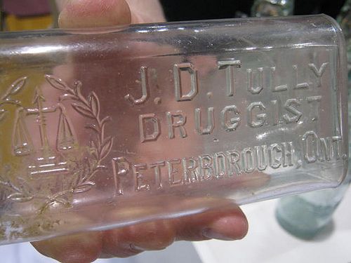 JD Tully druggist bottle from Peterborough Ontario