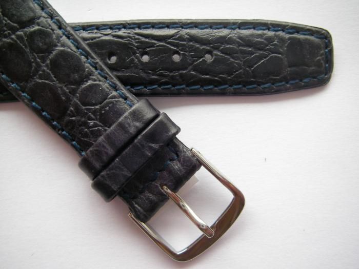 Dark blue leather croco print dress watch band 22 mm XL  