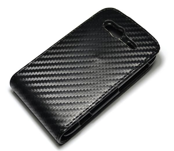 New Black Carbon fiber flip Hard Leather case Holster for HTC Wildfire 