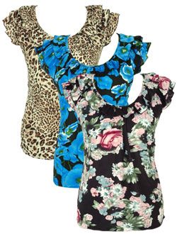 Misses Peasant Ruffle Top~Leopard/Floral S,M,L,XL  