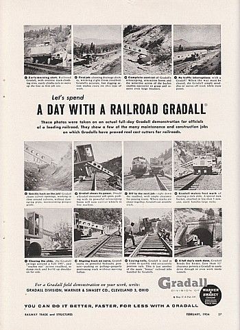 1956 Gradall Division Warner & Swasey Co Ad A Day With a Railroad 