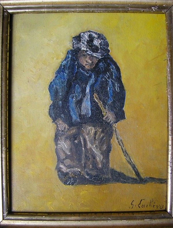 OIL PAINTING LE CLOCHARD SIGNED G. LACHEVRE 1930 TRAMP  