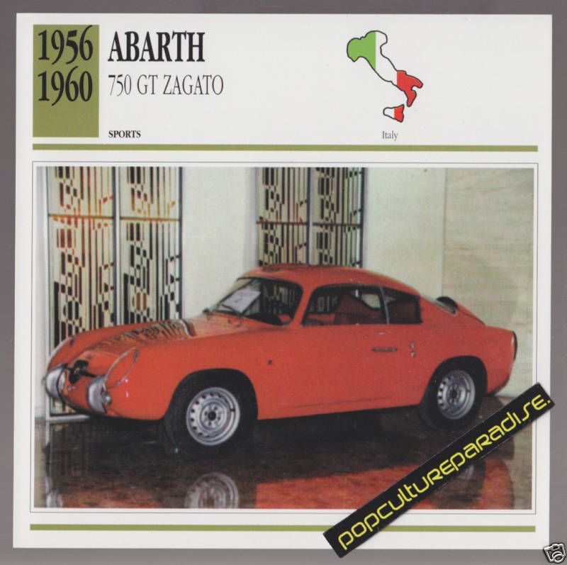 1956 1960 ABARTH 750 GT ZAGATO Fiat 600 Car SPEC CARD  