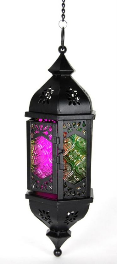 METAL GLASS LANTERN BLACK Hanging Votive Holder 11  