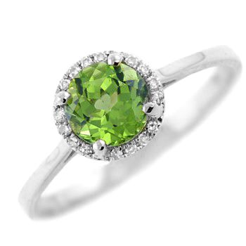 FINE GREEN PERIDOT & DIAMOND COCKTAIL ENGAGEMENT RING 14K WHITE GOLD 