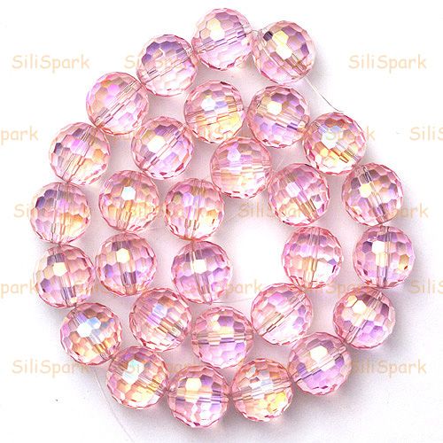 12mm Rose Pink Rainbow Quartz Faceted Round Bead  