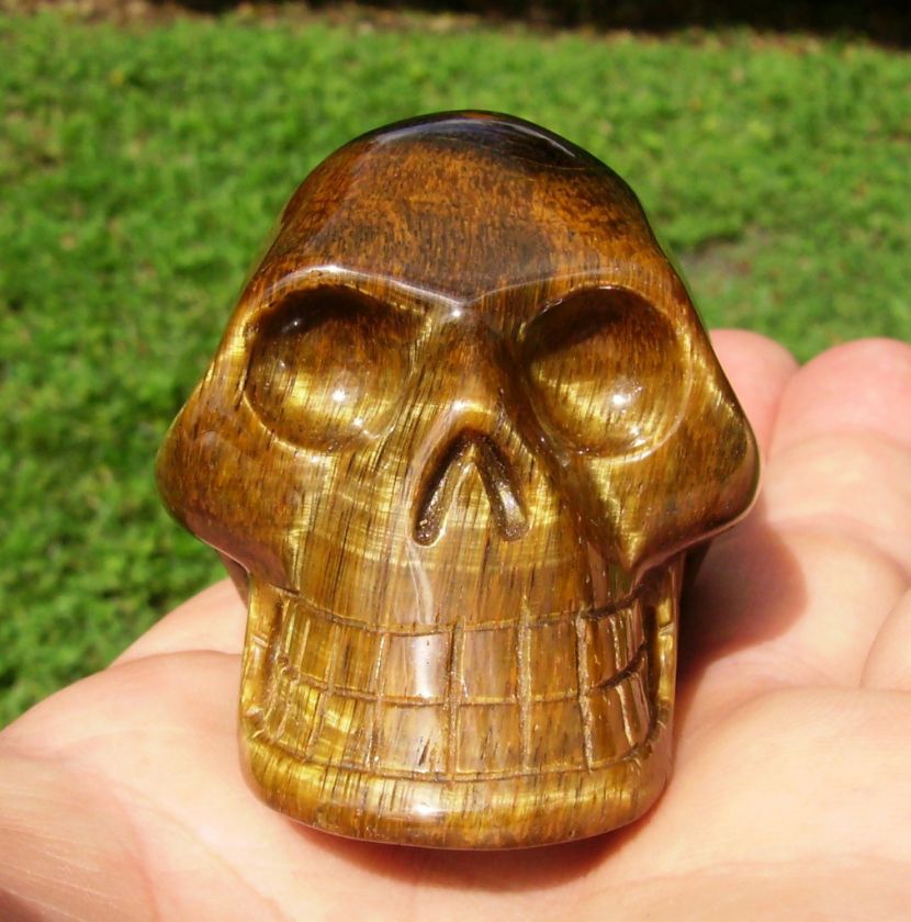 TIGER EYE SKULL CRYSTAL HEALING STONE REIKI SHAMAN WICA  