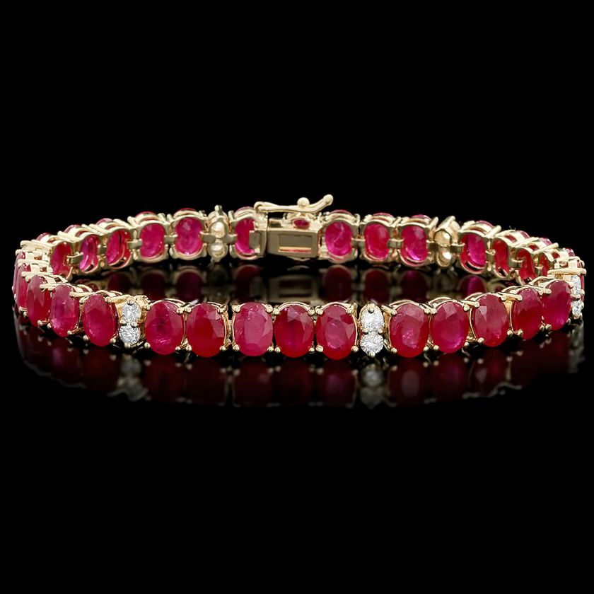 16400 CERTIFIED 14K YELLOW GOLD 30.00CT RUBY 1.25CT DIAMOND BRACELET 