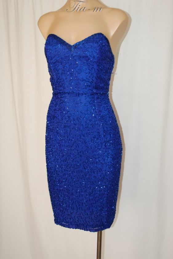   BEADED STRAPLESS TUBE SILK COCKTAIL FITTED DRESS WOMEN SZ 4  