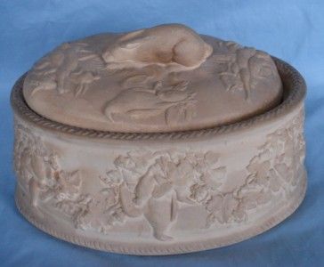 MID 19TH CENTURY WEDGWOOD CANEWARE GAME PIE DISH HARE FINIAL  