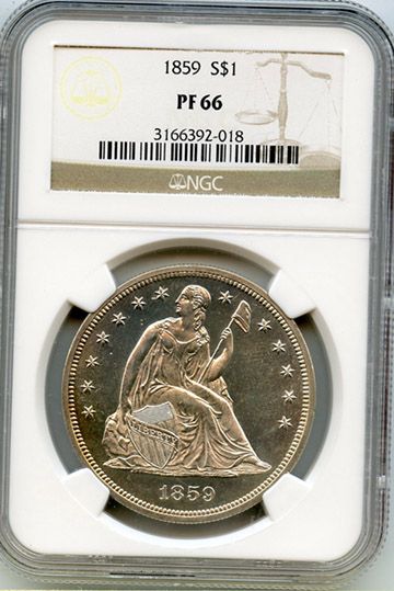 1859 LIBERTY SEATED S$1 NGC PR 66  