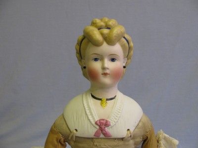 23 Antique Doll German FANCY HAIR 1870s PARIAN LADY Molded Bodice 