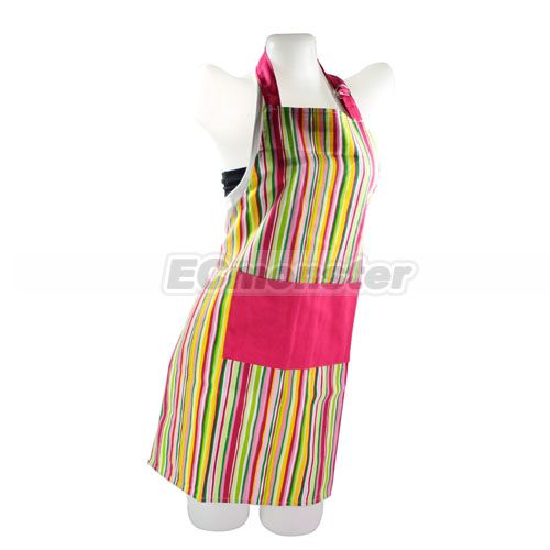 New Yellow Vertical Stripe Canvas cotton Apron Work Pinafore Pink 