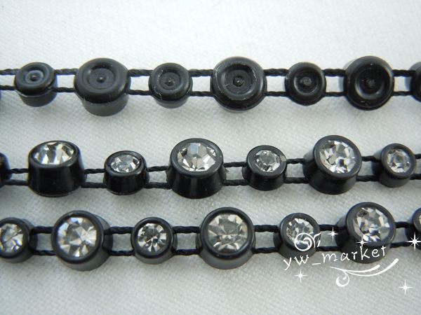 4mm&2mm Rhinestone Banding 1 Row Black Setting 10 yard  