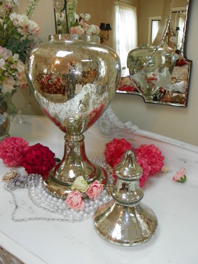 Paris Apartment Silver Mercury Glass Large Lidded Apothecary Jar 