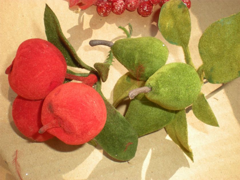 VINTAGE FLOWERS CRAFTS MILLINERY STEMS FLORALS APPLES FRUIT GLITTER 