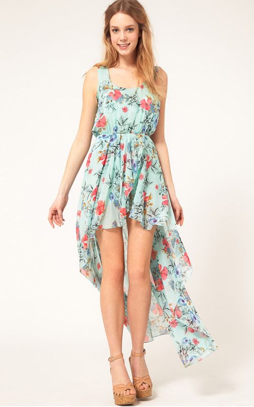 FLORAL CHIFFON VEST DRESS WITH ASYMMETRIC HEM 2498  