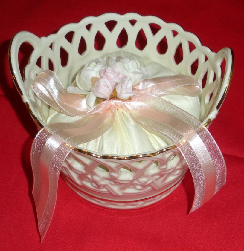 Classic Lenox China Basket with Sachet 24kt Gold Trim  