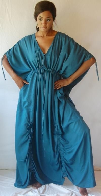 X205 TEAL/DRESS CAFTAN L XL 1X 2X 3X 4X LONG RUCHING ASYM MAXI MADE 