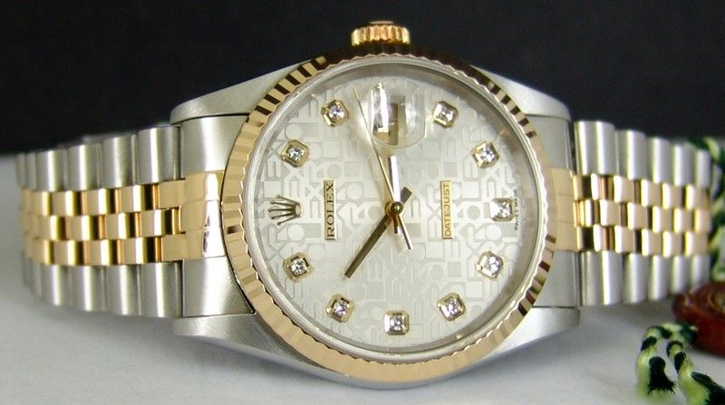 ROLEX   Mens 18kt Gold & SS 36mm DateJust Silver Jubilee DIAMOND Dial 