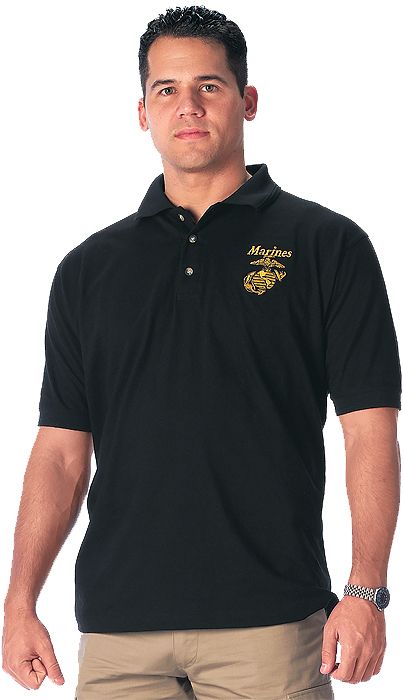 BLACK MARINES Golf Full Size Cut POLO SHIRT w/USMC Logo  