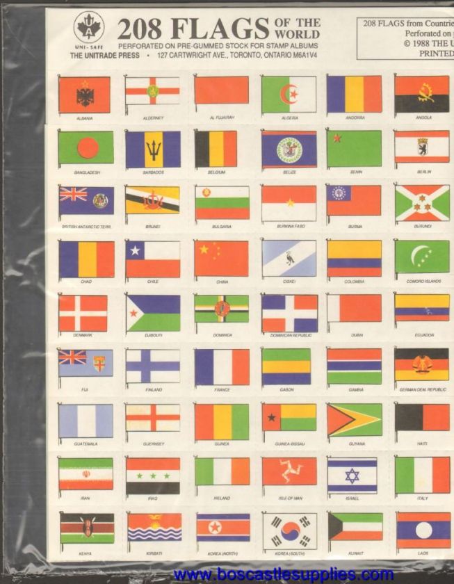 208 FLAGS OF THE WORLD STICKERS FOR STAMP ALBUM PAGES  
