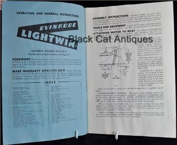 Owners Boat Manual Evinrude 3HP Lightwin #3012 & #3013  