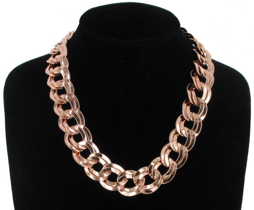 New Rose Gold Tone Chunky Double Link Chain Necklace  