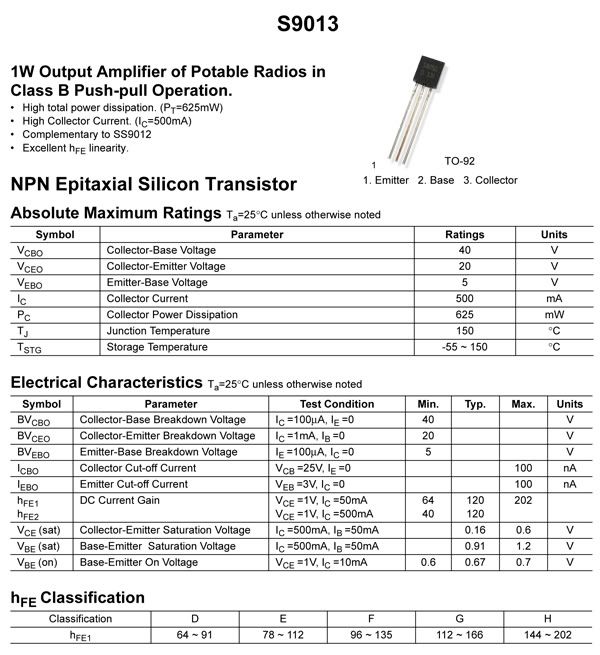 10x Switching Bipolar Transistors H331 S9013 NPN TO 92  