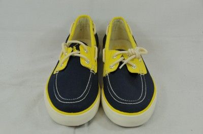   LANDER   NAVY BLUE YELLOW MENS BOAT SHOE CANVAS 11D (#4091)  