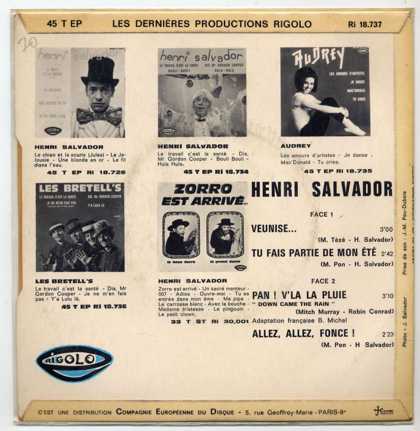 HENRI SALVADOR Allez fonce = Vinyl FRENCH EP 45 rpm  