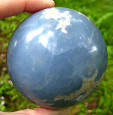 Large Angelite ~ Anhydrite Gemstone Sphere Crystal Ball Peru  