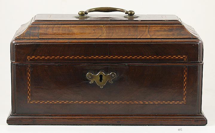 ENGLISH GEORGIAN MAHOGANY CHECKERBOARD INLAY TEA CADDY  