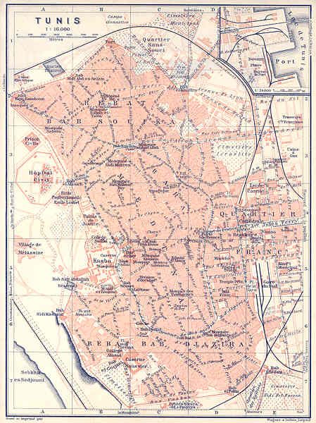 AFRICA Tunisia.Tunisie. TUNIS. Old City Map Plan. 1911  