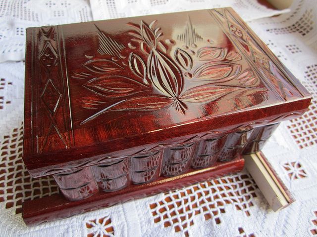 Red Wood Jewelry Box Secret Magic Puzzle Box 100% Authentic Handmade 