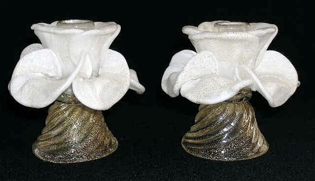 Italian art glass Salviati flower candle holders  