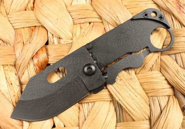 GIANT ROBOT Folding Pocket Knife w/ Dragon Carved Grip  