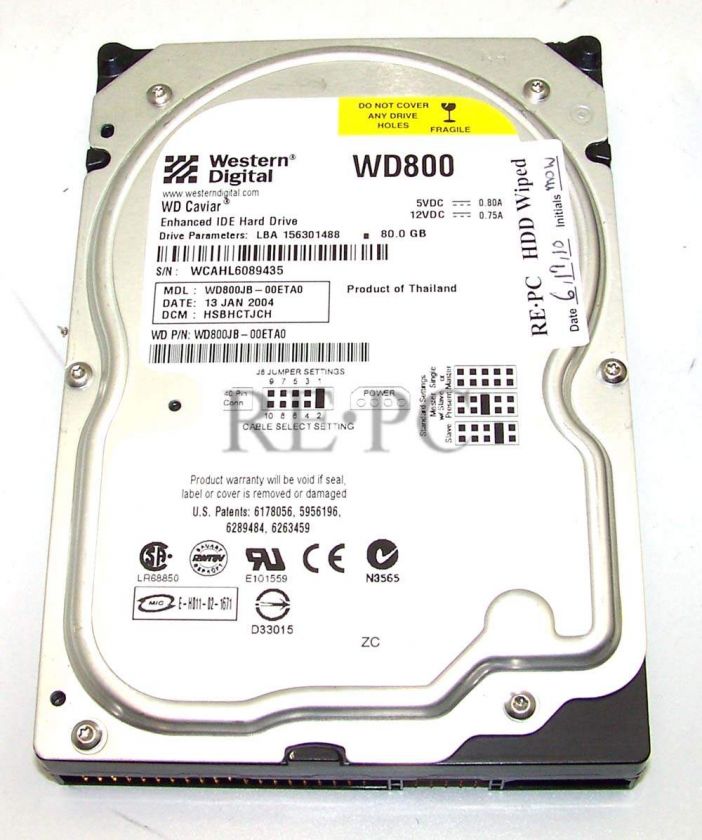 Western Digital WD800 80 GB 3.5 IDE Hard Drive  