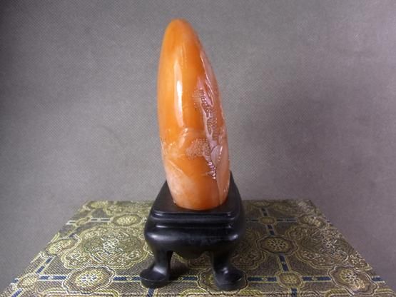 Fine Natural ShouShanStone Seal&MahoganyStand*YuChuan Lao Weng*  