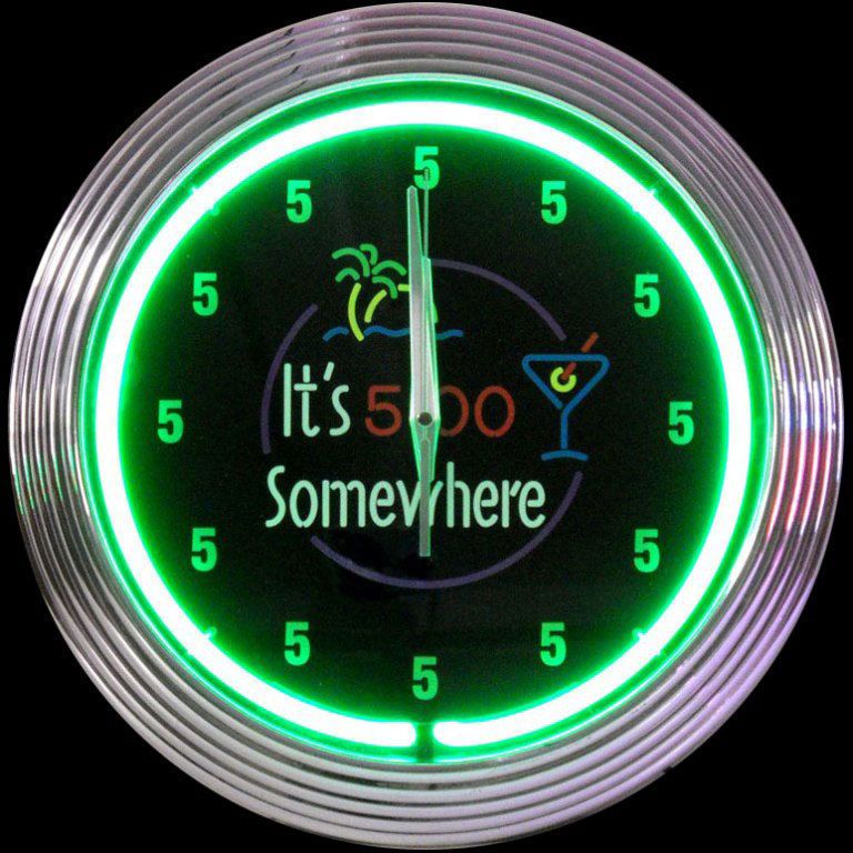 ITS 5 OCLOCK SOMEWHERE NEON CLOCK SIGN / LIGHT  