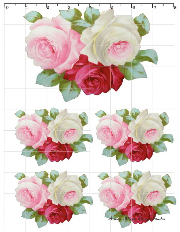 Beautiful Vintage Chic Shabby Tri Colored Painted Roses Waterslide 