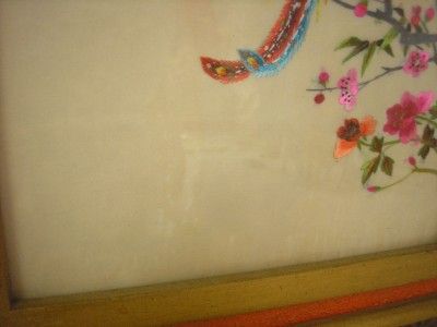 HAND EMBROIDERED JAPANESE FRAMED BLOCK BIRD PICTURE 3  