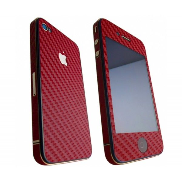 STICKER SKIN ADHESIF VINYLE CARBONE ROUGE IPHONE 4 NEUF  