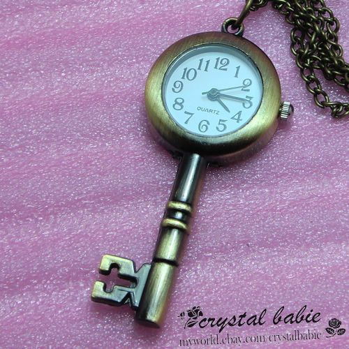   Key shape Quartz Pocket Pendant Watch Necklace Sweater Chain  