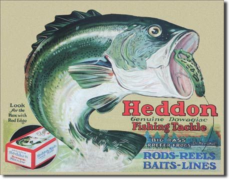 Heddon Frogs Fishing Tackle Lodge Game Room Tin Sign  