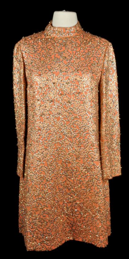 AMAZING VTG 60s LARRY ALDRICH Beaded Cocktail Dress L  