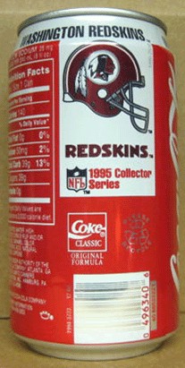 COCA COLA WASHINGTON REDSKINS 1995 Coke Soda CAN Indian  