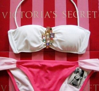 New 2012 Beach Sexy VICTORIAS SECRET Sparkle Gem Bandeau Tanga Bikini 