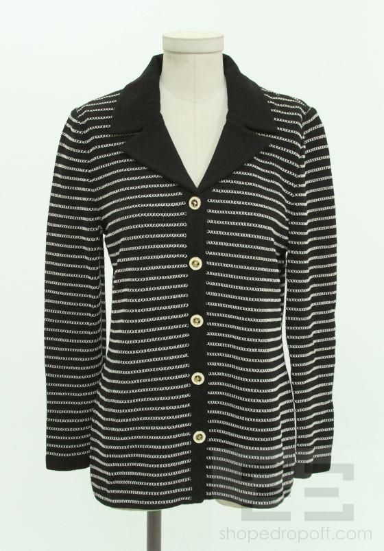   John Collection Black & Ivory Stitched Button Up Jacket Size 6  